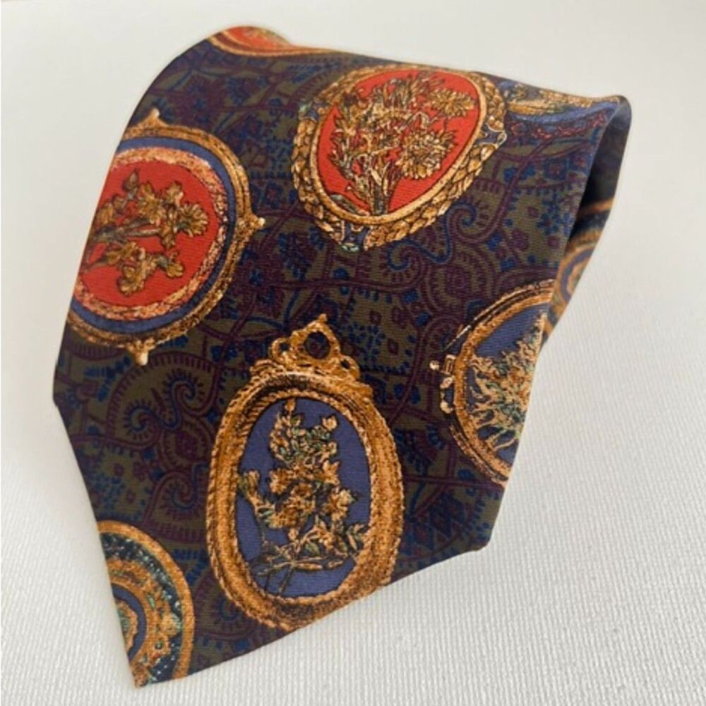 Valentino Silk Handmade Designer Luxury Persian Floral Medallion Tie Multi Retro